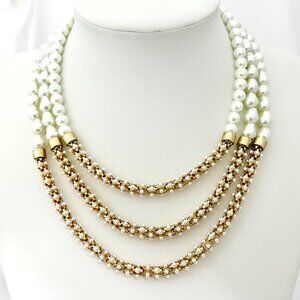 Vintage Chico's 3-Strand Convertible Faux Pearl Necklace Gold Tone
